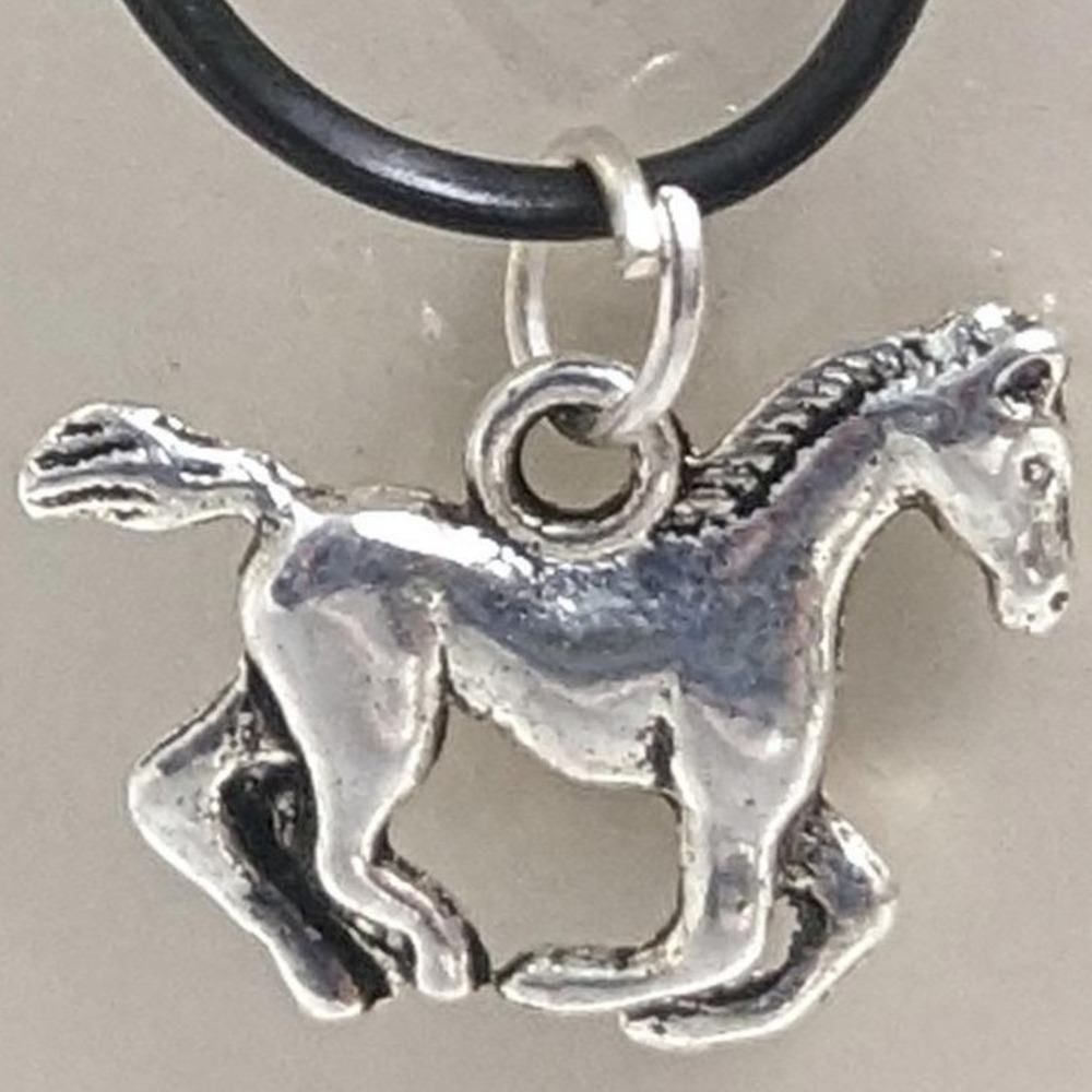 New Horse Running Pendant‎ Charm Silver Tone Equine Equestrian 2 Sided Western